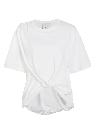 3.1 Phillip Lim / フィリップ リム Asymmetric Draped Cotton-jersey T-shirt In White