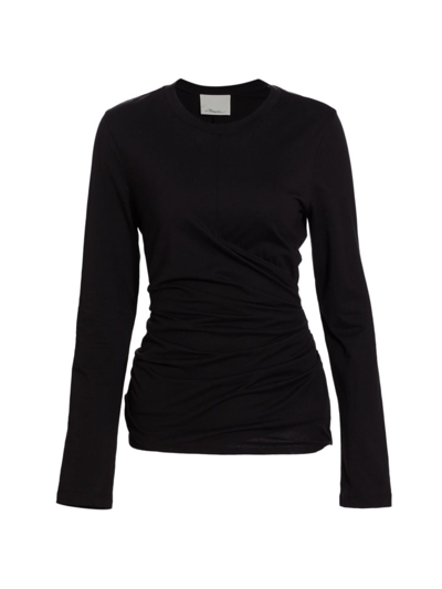 3.1 Phillip Lim Cotton Draped Long Sleeve Tee In Black