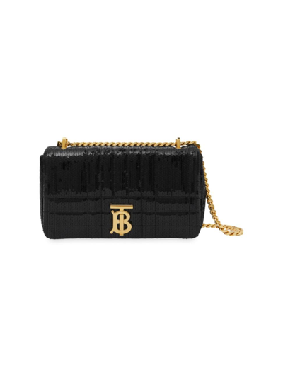 Burberry Women's Small Lola Sequin Check Shoulder Bag In Black