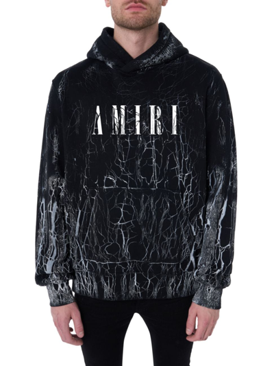 Amiri Black Hoodie With Tye-dye Pattern And Logo