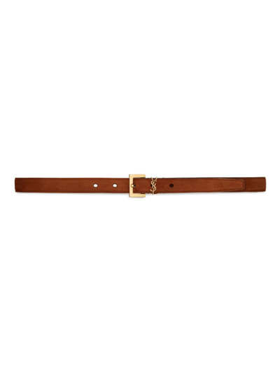 Saint Laurent Ysl Monogram Suede Belt In Marrone