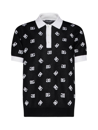 Dolce & Gabbana Black Dg Logo Knitted Polo Shirt