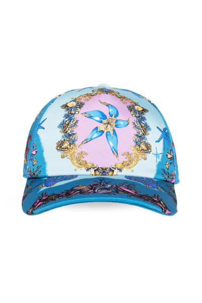 Versace Trésor De La Mer Printed Twill Cap In Blue,multi
