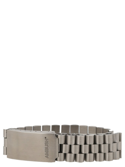 Ambush Roll Chain Logo Engraved Bracelet In Silver