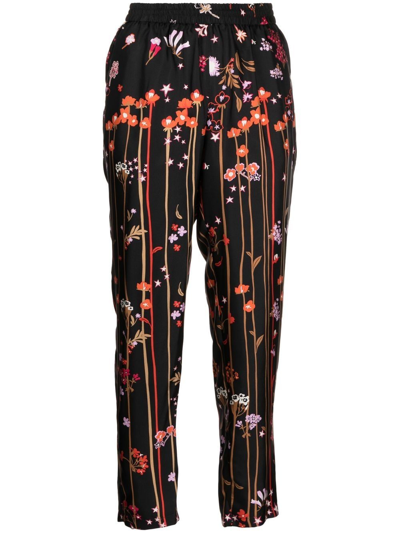 Red Valentino Star-print Silk Trousers In Black