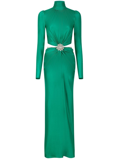 Rabanne Crystal-embellished Cutout Stretch-satin Jersey Gown In Green