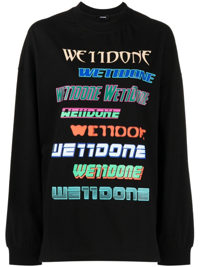 We11 Done Multi-logo Cotton Sweatshirt In Black