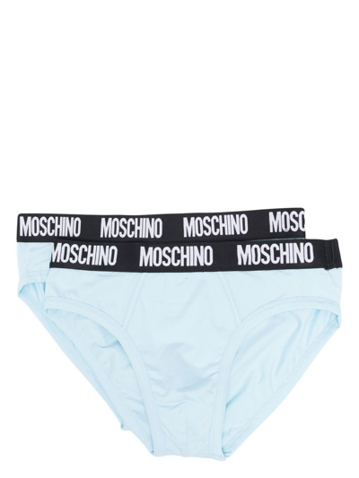 Moschino Logo-waistband Briefs In Blue