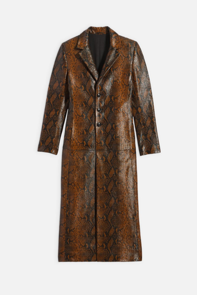 Ami Alexandre Mattiussi Long Leather Fitted Coat In Brown