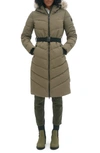 Noize Capri Faux Fur Hooded Quilted Parka In Green