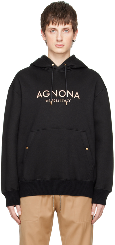 Agnona Logo Hoodie With Cashmere Finishings In Black