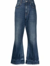 Stella Mccartney Frayed High-rise Flared Jeans In Blue