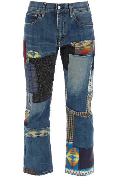 Junya Watanabe Patchwork Cropped Straight-leg Jeans In Blue