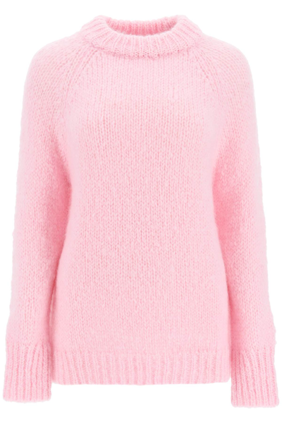 Cecilie Bahnsen Indira Crewneck Fitted Mohair Sweater In Pink