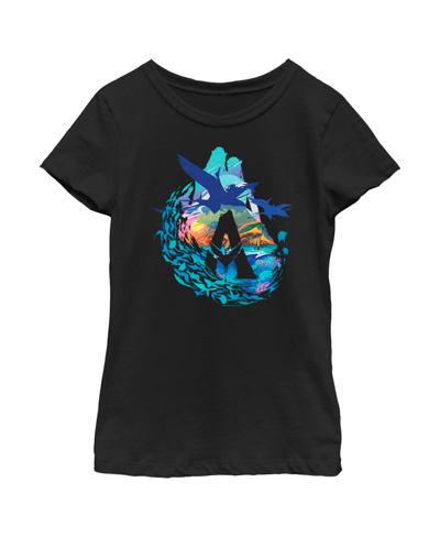20th Century Fox Girl's Avatar: The Way Of Water Great Leonopteryx Silhouette Scenic Logo Child T-shirt In Black