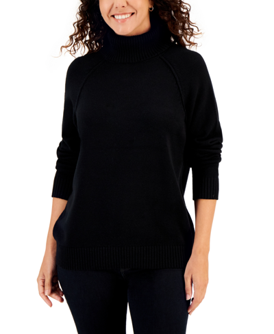 Karen Scott Women's Cotton Turtleneck Sweater, Created For Macy's In Deep Black