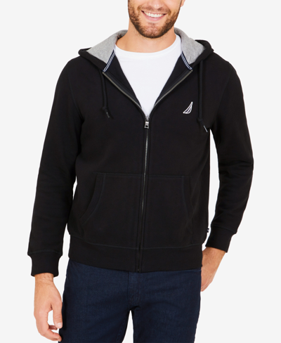 Nautica Men's Classic-fit Super Soft Knit Fleece Zip Hoodie In True Black