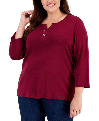 Karen Scott Plus Size Toggle-neck Top, Created For Macy's In Malbec