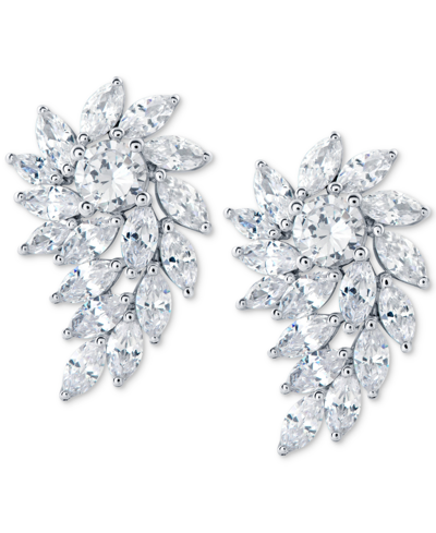 Arabella Cubic Zirconia Cluster Drop Earrings In Sterling Silver