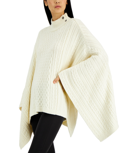 Donna Karan Women's Cable-knit Mock Neck High-low Poncho In Ivory