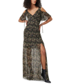French Connection Hallie Floral Cold Shoulder Crinkle Maxi Dress In Black Multi