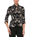 ALEX EVENINGS WOMEN'S GLITTER-PRINT MANDARIN-COLLAR TWINSET