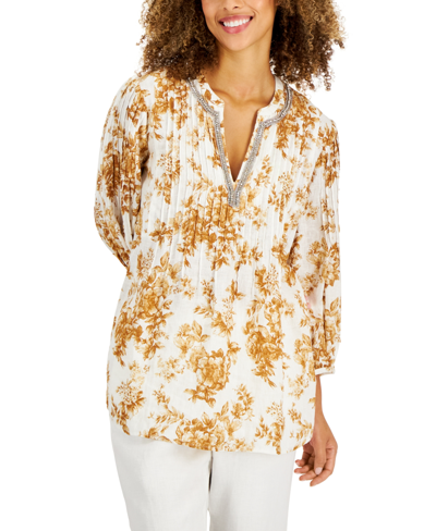 Charter Club Women's Floral-print Linen Tunic, Created For Macy's In ...