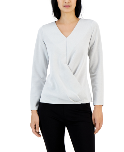 Alfani Women's Metallic Wrap-front Knit Top, Created For Macy's In Soft White