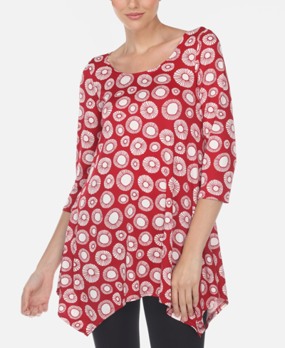 White Mark Women's Printed Geometric Circle Tunic Top In Red