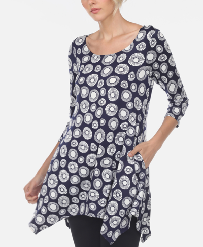 White Mark Women's Printed Geometric Circle Tunic Top In Blue