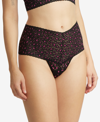Hanky Panky Cross Dye Leopard Plus Retro Thong In Black/tulip Pink