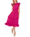 Cece Clip Dot Flutter Sleeve Midi Dress In Radiant Fuchsia