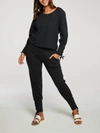 CHASER Cashmere Fleece Lace Up Blouson Sleeve Raglan Pullover In True Black