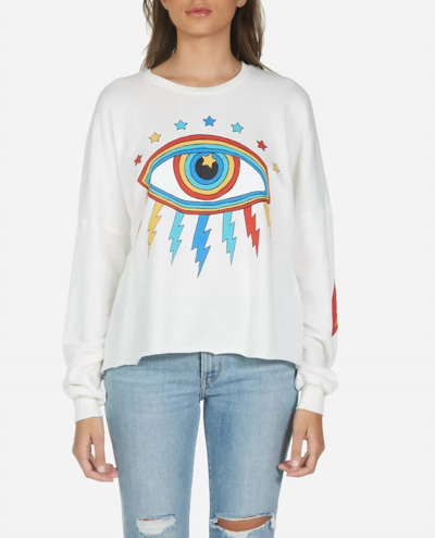 Lauren Moshi Lee Rainbow Lightning Eye Pullover In Milk In Blue