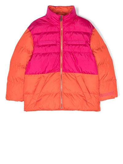 Dsquared2 Kids' Colour-block Puffer Jacket In Pink