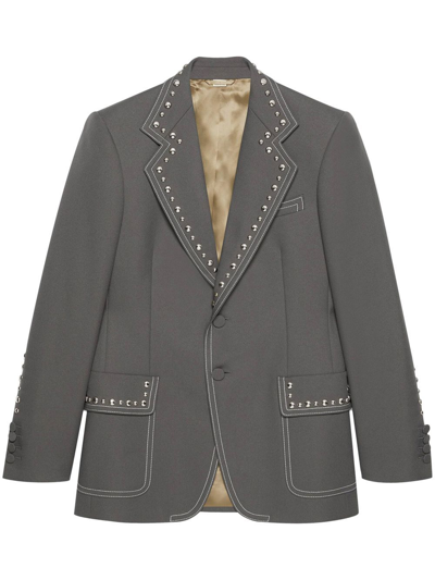 Gucci Stud-embellished Single-breasted Blazer In Grey