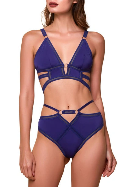 Hauty Along The Lines Bra & High Waist Trouseries Set In Navy-blue