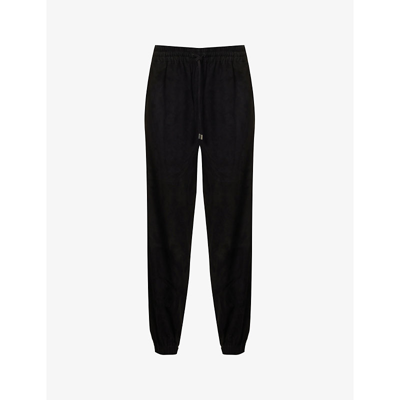 Anne Vest Poppy Elasticated-waistband Tapered High-rise Suede-leather Trousers In 01 Black