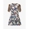 Rixo London Rixo Woman Short Dress Navy Blue Size 6 Silk In Navy Floral Leopard Mix