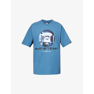 Aape Brand-print Relaxed-fit Cotton-jersey T-shirt In Blue