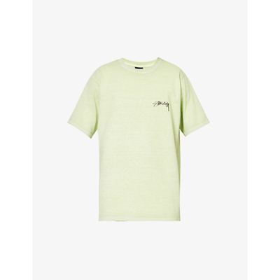 Stussy Care Label Crewneck Cotton-jersey T-shirt In Sage