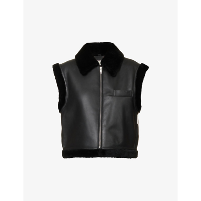Anne Vest Pilo Shearling-trim Regular-fit Leather Jacket In 01 Black/black