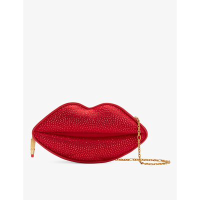 Lulu Guinness Lips Recycled Polyester-blend Clutch Bag In Lulu Red