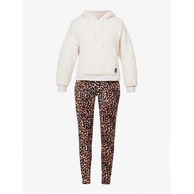 Dkny Branded Faux-fur And Jersey Pyjama Set In White