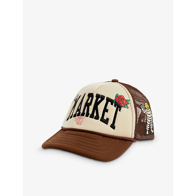 Market Varsity Woven Trucker Cap In Cream Brown