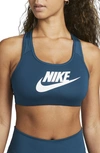 Nike Dri-fit Medium Support Graphic Sports Bra In Valerian Blue/ White/ White