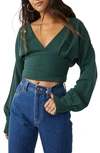 Free People All Nighter Long Sleeve Surplice Crop Top In Forest Pine