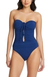 Bleu Rod Beattie All Tied Up Halter Neck One-piece Swimsuit In Navy