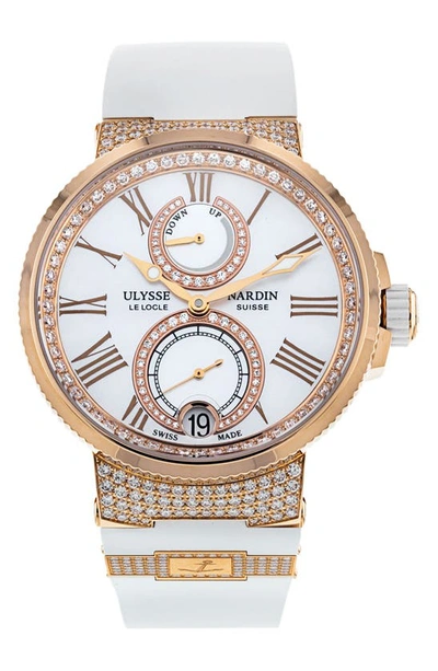Watchfinder & Co. Ulysse Nardin  Marine Chronometer Rubber Strap Watch In Rose Gold Set With Diamonds