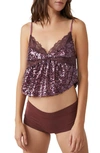 Free People Right Rhythm Sequin Crop Camisole In Wine Combo